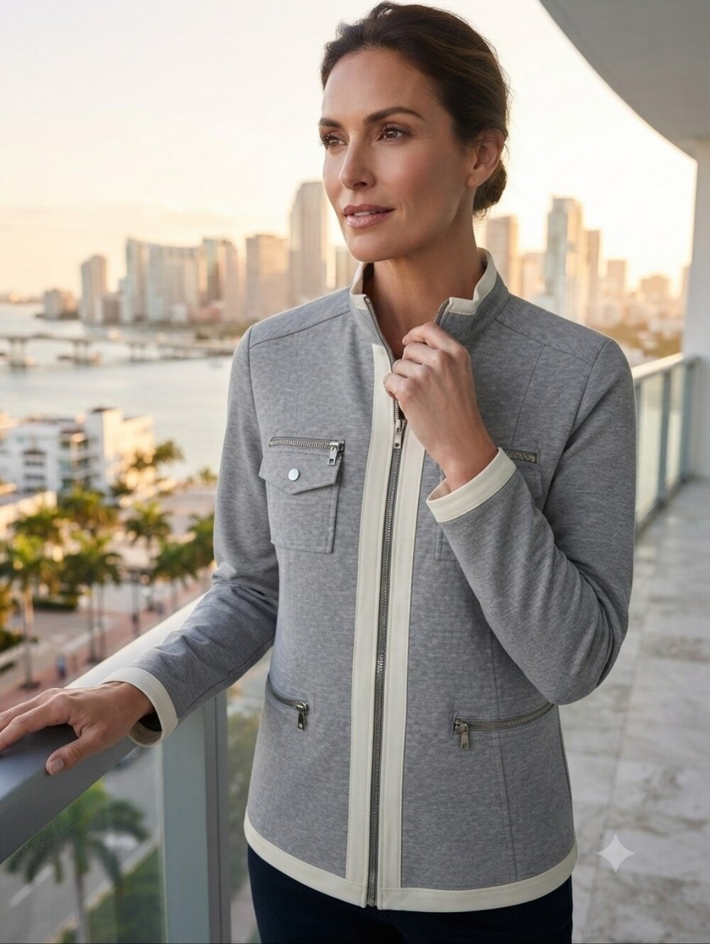 Boston Proper Zip Front Jacket Gray White Size L
